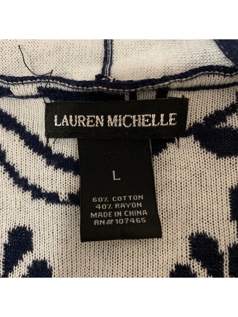 Lauren Michelle navy and white floral cardigan size L - Picture 7 of 7